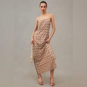 Anthropologie NWT Let me Be Checked Shine Maxi Size XS Color Mauve Sequin